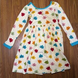 Eleanor Rose long-sleeve dress fall leaf pattern blue polka dot trim size 10/12